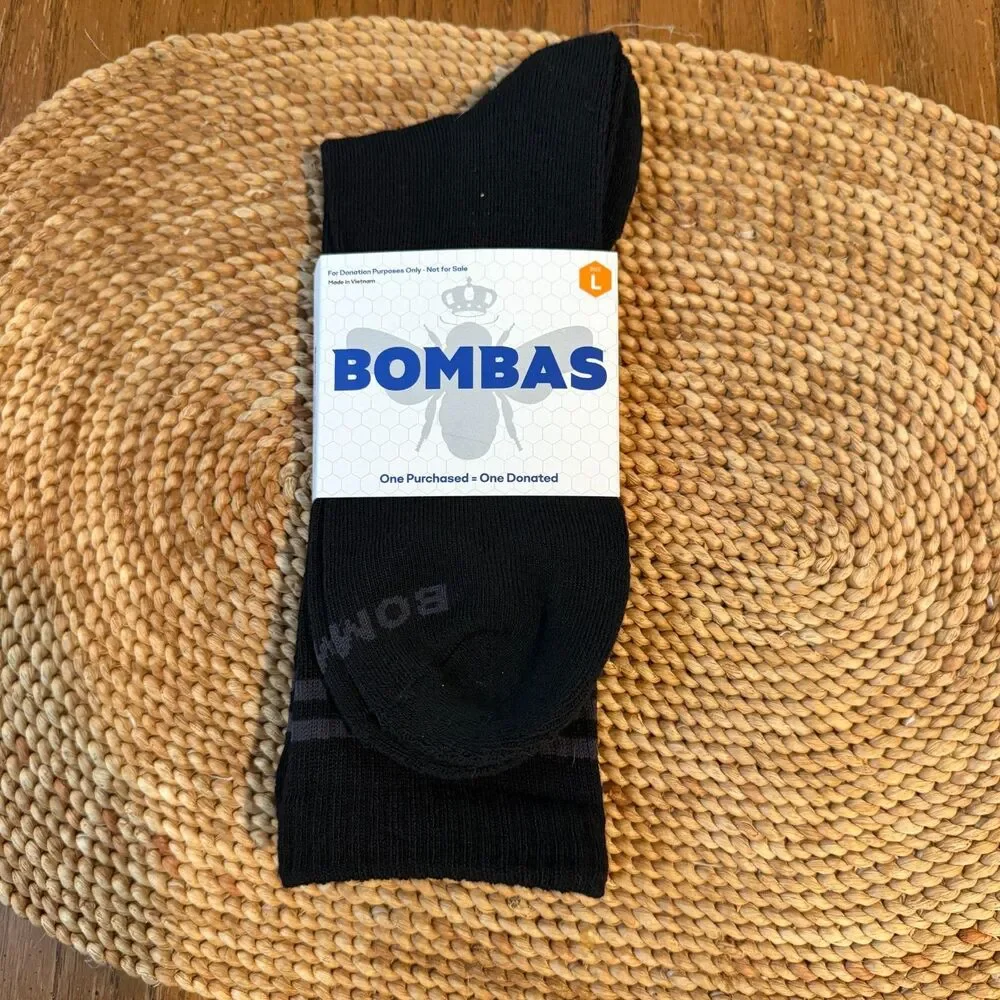Bombas Men’s Large Black Crew Socks 2 Pairs Cushioned Arch Support NEW